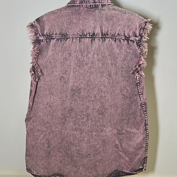 Biker's Pride | Pink-Purple Sleeveless Denim Shirt | M - Picture 3 of 3